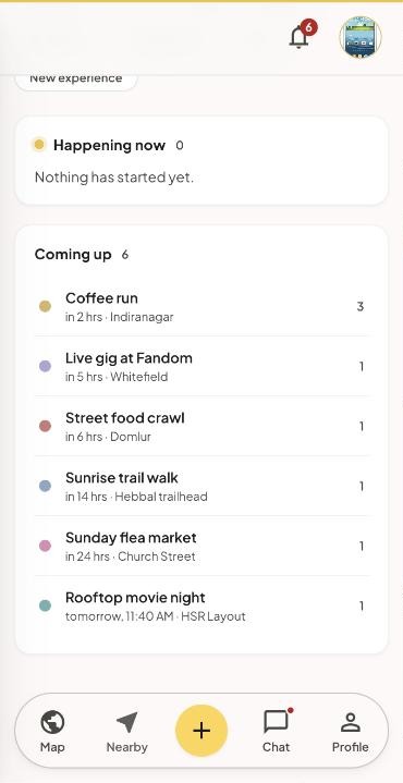 A Corridor nearby screen listing six plans happening close by